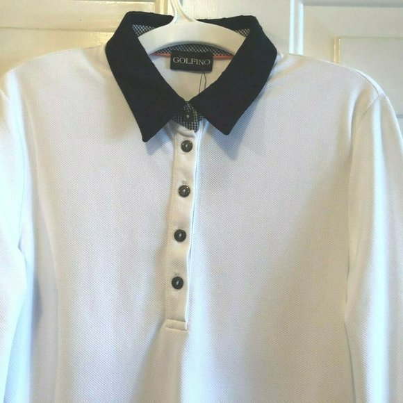NWT $139 GOLFINO Sz 6 or S Women's Polo Shirt 5 Buttons 3/4 Sleeve White Black - Picture 2 of 12